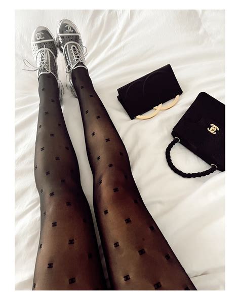 chanel black logo tights